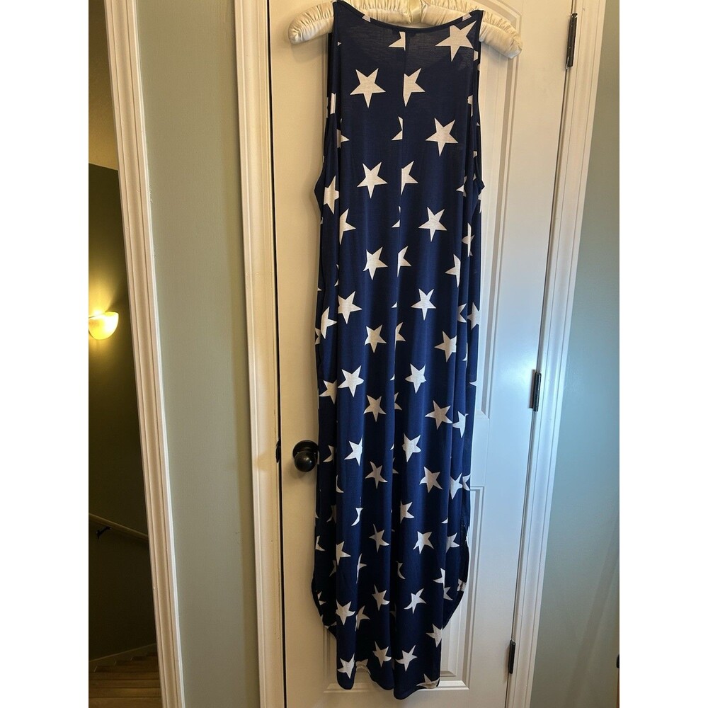 Heimish U.S.A. Women’s 2XL Navy Blue White Stars Maxi Dress Sleeveless Pockets - Picture 11 of 13